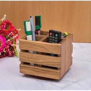 Organizador de Escritorio de Madera de Acacia con 5 Compartimentos, Venta al Por Mayor |   Artesanía de Moradabad - Product Image 1