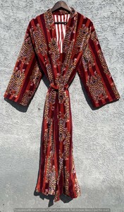 Kimono Largo con Estampado Floral para Mujer, Manga Larga, Suave, para Invierno, Estilo Casual, 100% Algodón, Cierre con Cordón, Transpirable - Product Image 6
