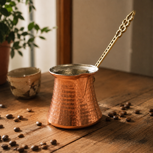 Cezve Ibrik en cuivre martelé fait main avec poignée en laiton, pour café turc, expresso arabe et grec, et chauffe-lait/beurre, ustensile de cuisine - Product Image 6