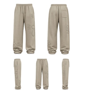 Unisex <b>Oversized</b> Jogger <b>Sweatpants</b> Embossed Floral Design Elastic Waist Casual Streetwear Loose Fit Lounge Trousers - Product Image 5