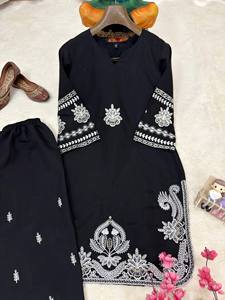 Black Embroidered Cotton Salwar Kameez Set Women Traditional Ethnic Wear <b>Ankle</b>-Length Regular Fit Indian Pakistani Casual Outfit - Product Image 1
