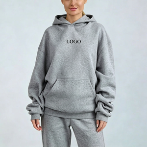 Sudadera con capucha ligera de felpa sin cepillar para mujer, corte holgado, estilo urbano, para boutiques de EE. UU. - Product Image 1