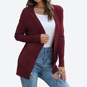 Cárdigan de Mujer de Alta Calidad, Manga Larga, Cuello en V, con Bolsillos, Tejido de Punto Acanalado, Abierto por Delante, Color Sólido, para Otoño - Product Image 3