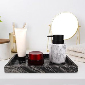 Plateau de service en marbre noir naturel, plateau décoratif pour vanité, plateau rectangulaire en pierre pour salle de bain, chambre à coucher, cuisine - Product Image 6