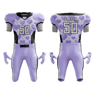 Conjunto de Uniforme de Fútbol Americano Personalizado con Patrón de Corazón Morado, Jersey y Pantalones para Adultos, Transpirable y de Secado Rápido, Equipamiento para Hombre - Product Image 1