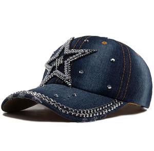 Casquette de baseball unisexe en jean avec broderie étoile en strass, ajustable, 100 % coton, pour l'extérieur, mode décontractée, pour adultes, quatre tailles - Product Image 1