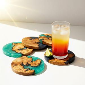 Artisan Resin Wood Square Coasters Natural Timber and <b>Epoxy</b> Handmade Modern Home Decor <b>Coffee</b> <b>Table</b> Accessory - Product Image 3