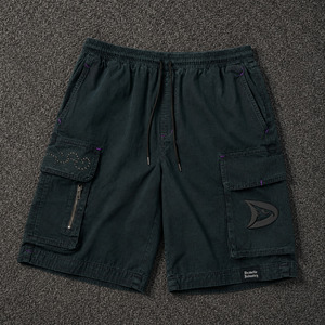 Shorts cargo baggy Y2K personnalisés pour hommes, en ripstop bleu sarcelle noir, style streetwear, avec strass et logo en silicone - Product Image 1