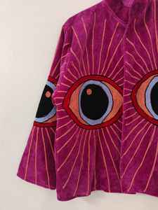 Veste d'hiver pour femme en velours brodée à la main avec motif œil turc, réversible, respirante, écologique, à manches courtes, idéale comme cadeau - Product Image 3