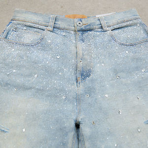 Shorts en jean déchirés pour homme, taille mi-haute, délavage clair, coupe droite, décontracté, été, en tissu de coton écologique - Product Image 4