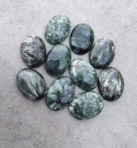 Cabochon ovale en seraphinite naturelle, dos plat, pierre précieuse calibrée, pierre en vrac pour la fabrication de bijoux, objet de collection - Product Image 2