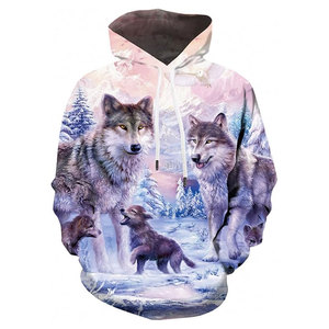 Sweat-shirts à capuche Wolf pour hommes, sweat-shirt rose 3D pour femmes, pull à capuche graphique, streetwear décontracté, imprimé animal, mode hiver, chaud, unisexe - Product Image 1