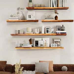 Symmetric Cross Wooden <b>Floating</b> Shelf <b>Wall</b> Mount Intersecting Rectangular Multi Tier Square Shadow Box Display Rack <b>Unit</b> - Product Image 6