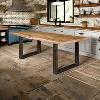 Table à manger moderne de luxe en bois d'acacia massif avec plateau en bois naturel et pieds en fer, meubles de salle à manger, ensemble de meubles pour la maison