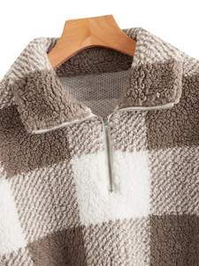 Sudadera con Capucha de Felpa a Cuadros para Mujer, Tejida, Suave, Cálida, Ligera y Acogedora para Invierno - Product Image 3