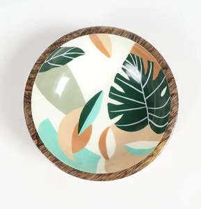 Bol à salade en bois de manguier émaillé avec cuillères de service en bois, fait main, sûr pour les aliments, pour cuisine, salle à manger, fruits, pâtes, mélange - Product Image 5