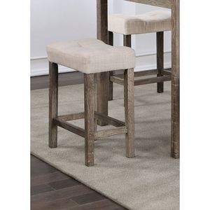 Transitional 5pc Counter Height <b>Dining</b> Set Gray HT <b>Table</b> with 4 Linen-Beige Cushion Seat <b>Stools</b> for Your <b>Dining</b> Room - Product Image 5