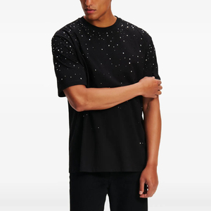 Camiseta Negra de Manga Corta para Hombre con Diseño de Puntos Brillantes, Cuello Redondo, Corte Regular, Informal, de Algodón Jersey - Product Image 5