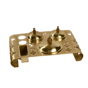 Plateau de service rectangulaire en métal argenté avec couvercles, motif incrusté d'or, design moderne et luxueux, idéal pour les réceptions - Product Image 6