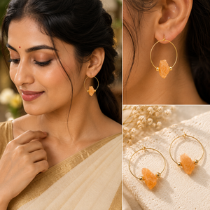 Natural Raw Citrine Gemstone Hoop <b>Earrings</b> 925 Sterling Silver Handmade Wire Hoop <b>Earrings</b> for Women Wholesale - Product Image 4