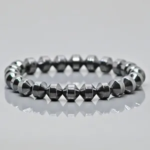 Natural Coated Hematite 8mm Smooth Bicon AAA Grade Gemstone Beads <b>Stretch</b> <b>Bracelet</b> - Product Image 6