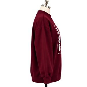 Sudadera Gráfica de Forro Polar Rojo Borgoña Intenso para Mujer, con Estampado de Letras Blancas, Cuello Redondo Oversize, Manga Larga, Estilo Casual Urbano - Product Image 2