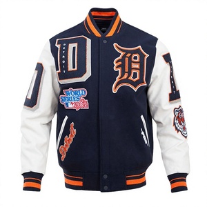 Detroit for Varsity <b>Jacket</b> <b>Men's</b> Navy <b>White</b> Embroidered Logo Patch Design Front Patchwork Preppy Style Winter Wear - Product Image 4