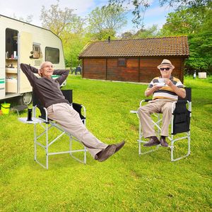 Sedia da Regista in Tubo di Ferro Bianco Argento con Superficie in Tessuto Nero, Verniciata a Polvere, 103*60*499cm, Capacità 120kg, Facile da Trasportare - Product Image 2