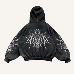 เสื้อฮู้ดดี้ผู้ชายแบบเต็มตัวทรงโอเวอร์ไซส์ ล้างสีแบบแอซิดวอช พิมพ์ลายสกรีน ทรงบ็อกซี่ ฟิต ผ้าดิสเทรส ขายส่ง FORTLEO - Product Image 3