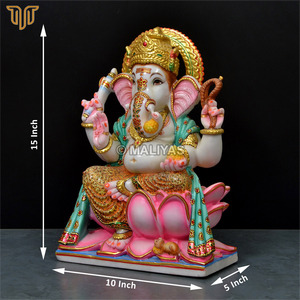 Estatua de Ganesha en Mármol Puro sobre Trono de Loto |   Ídolo del Dios Ganesha Hecho a Mano |   Murti de Ganpati de Mármol Premium para Templo en Casa, 15 Pulgadas - Product Image 6