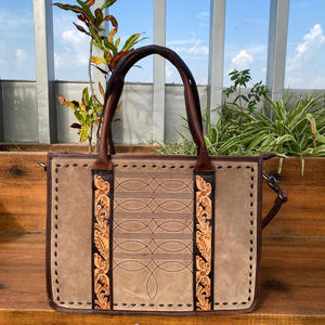 Sac fourre-tout en cuir suédé à point de botte usiné à la main de haute qualité pour femmes sac à main à bandoulière dissimulé en cuir véritable personnalisé pour femmes - Product Image 3