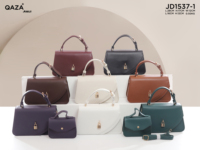 Tas Wanita QAZA Classic Solid Color, Selempang, Pegangan Adjustable, Kulit PU, Set Tas Tangan 2 in 1 untuk Sehari-hari