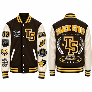<b>Track</b> Stuff Custom <b>Mens</b> Varsity Letterman <b>Jacket</b> Wool Cotton Stand Collar Custom Embroidered Logo Front Streetwear Winter - Product Image 3