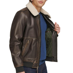 Blouson universitaire en cuir chaud pour homme, décontracté, col rabattable, fermeture éclair, rembourré épais, coupe-vent, respirant, teint uni - Product Image 5