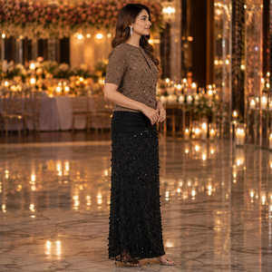 Luxury Women Embellished Maxi Dress | Elegant Keyhole Neck Party Wear | Hand Beaded Sequin Evening Gown Premium Fashion Outfit - Product Image 4