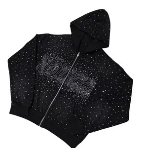 เสื้อฮู้ดซิปปักดาวประดับคริสตัลสีดำพรีเมียม ผ้าฝ้าย 100% นุ่มสบาย ทรงโอเวอร์ไซส์ เป็นมิตรต่อสิ่งแวดล้อม แฟชั่น - Product Image 2