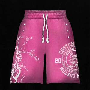 Ensemble de survêtement homme en coton : Sweat à capuche et short, coupe ample, avec motif graphique en strass, effet vieilli et délavé à l'acide - Product Image 2