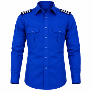 Chemise d'uniforme de garde bleu roi pour homme 2026, manches longues, col rabattu, couleur unie, coton respirant, coupe classique, toutes saisons - Product Image 1