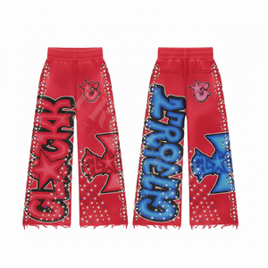 Fabricante de Ropa Urbana OEM ODM, Pantalones Personalizados con Estampado Puff y Dobladillo con Flecos, Cómodos Pantalones de Algodón y Poliéster - Product Image 5