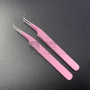 90 45 Degree Lash Tweezers Baby <b>Pink</b> <b>Powder</b> Coated Stainless Steel Hand Tested Eyelash Extension Pointed Fiber - Product Image 2