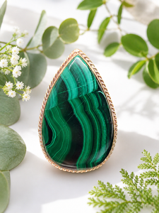 Natural Malachite Oval Bezel Setting Brass Groove Pendant | Handmade Gold Plated Gemstone Pendant | Women's Wedding Custom - Product Image 1