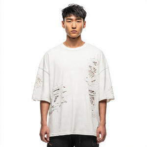 T-shirts 100% coton à épaules tombantes avec impression en relief, mode streetwear pour hommes, t-shirt délavé, nouveau style surdimensionné pour hommes - Product Image 2