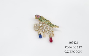 09424CZ Parrot Brooch Bird Brooch <b>Pin</b> Designer CZ Brooch Mehandi Plated Bird CZ Brooch Multi Color Cubic Zirconia Wedding - Product Image 3