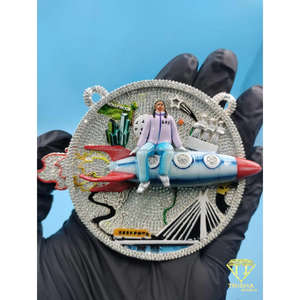 Pendentif personnalisé Iced Out Brf Rocket Man, bijoux hip-hop bling, pendentif en émail 3D avec diamants, pendentif de charme, bijoux rap - Product Image 1