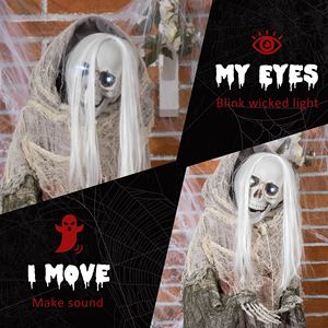 Scheletro di Strega Animatronico per Halloween da 74 Pollici, Decorazione da Esterno con Suono e Movimento, Accessorio Animato per Decorazioni Luminose - Product Image 5