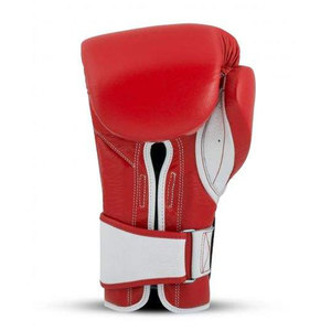 Gants de boxe en cuir rouge avec accents blancs, fermeture Velcro, sangle de poignet réglable pour adultes, entraînement de boxe - Product Image 3