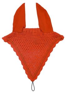 LONG TIE DOWN HORSE <b>FLY</b> VEIL EAR BONNET COTTON <b>NET</b> HOOD CROCHET HANDMADE COLOUR ORANGE - Product Image 3