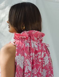 Vestido Midi de Gasa sin Mangas con Estampado Floral y Cuello de Lazo, Estilo Casual de Verano, Corte Holgado, Tejido Transpirable, Nuevo Estilo Bohemio - Product Image 2