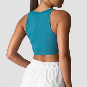 Top corto acanalado para mujer, sin costuras, transpirable, para verano, entrenamiento, fitness, deporte, correr. - Product Image 2