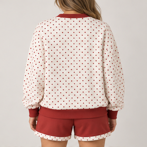 Women's Cream Inverse Polka Crew Neck 2-Piece <b>Shorts</b> <b>Set</b> Custom Casual Sportswear - Product Image 2